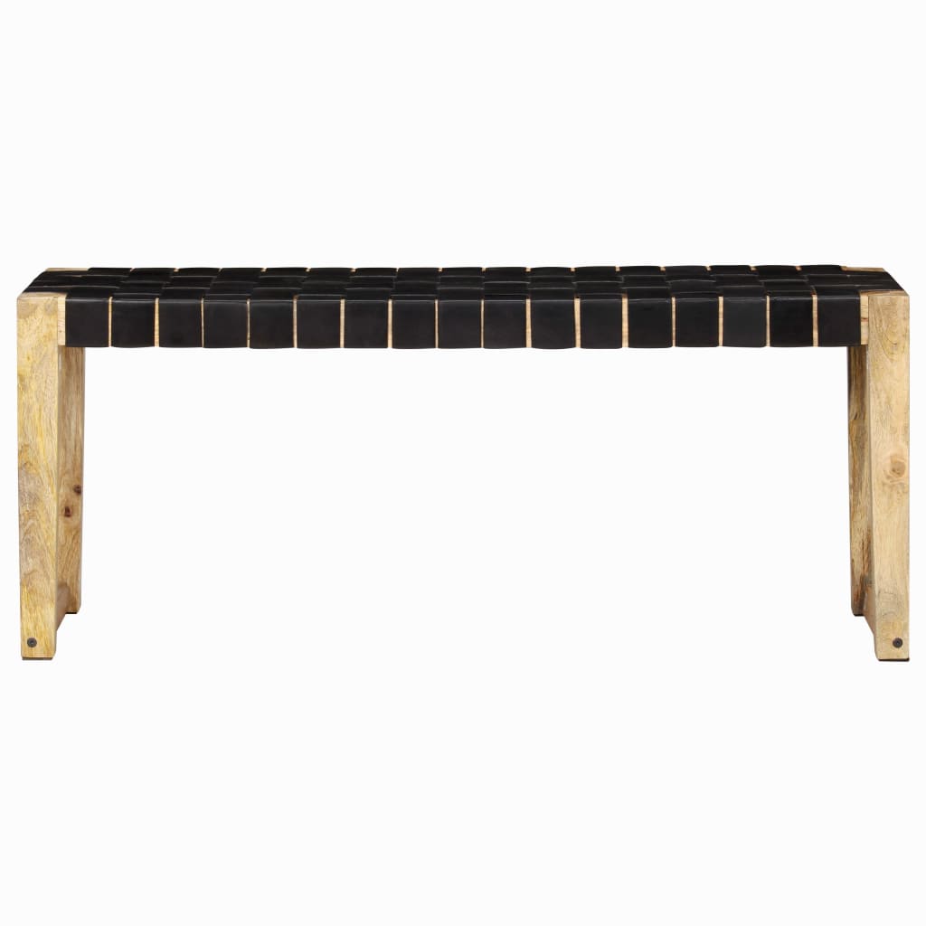 Banquette 150 cm cuir véritable et manguier massif noir