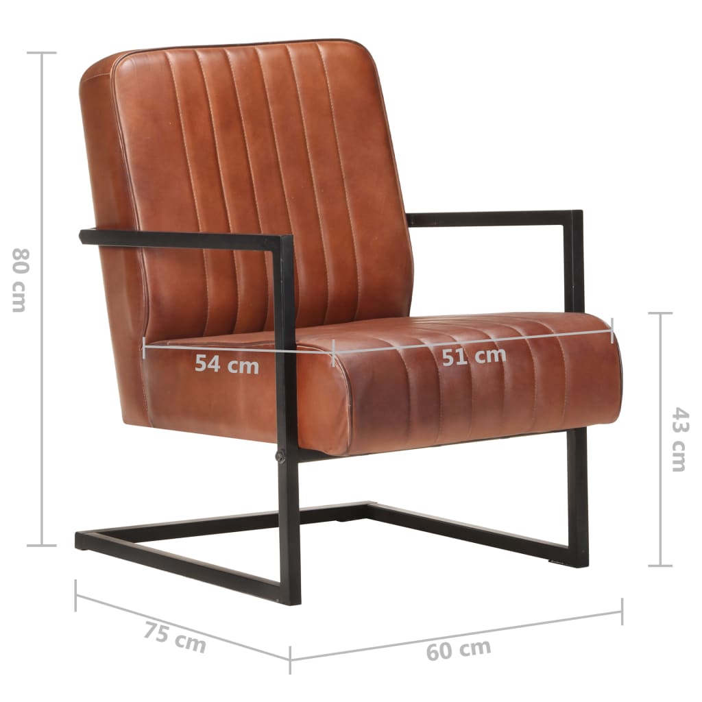 Fauteuil echt leer bruin