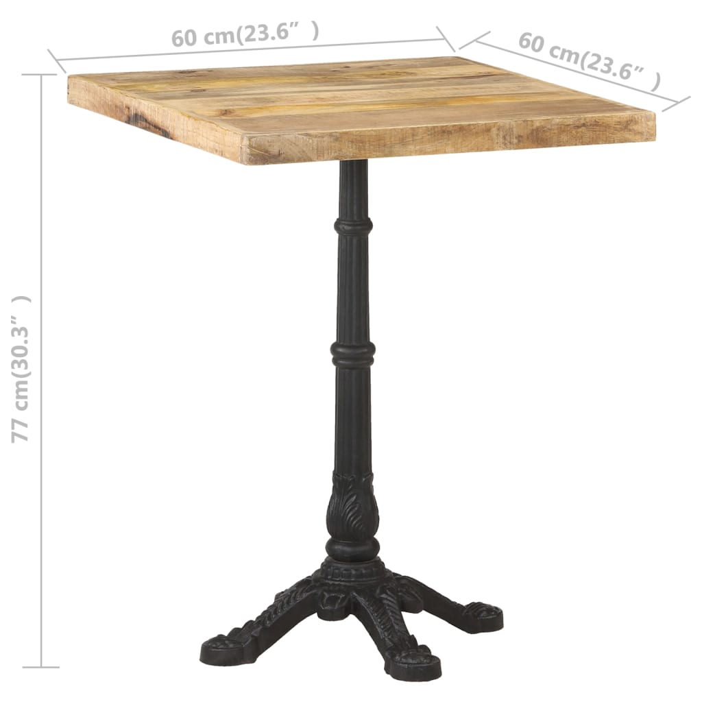 Table bistro 60x60x77 cm bois de manguier brut