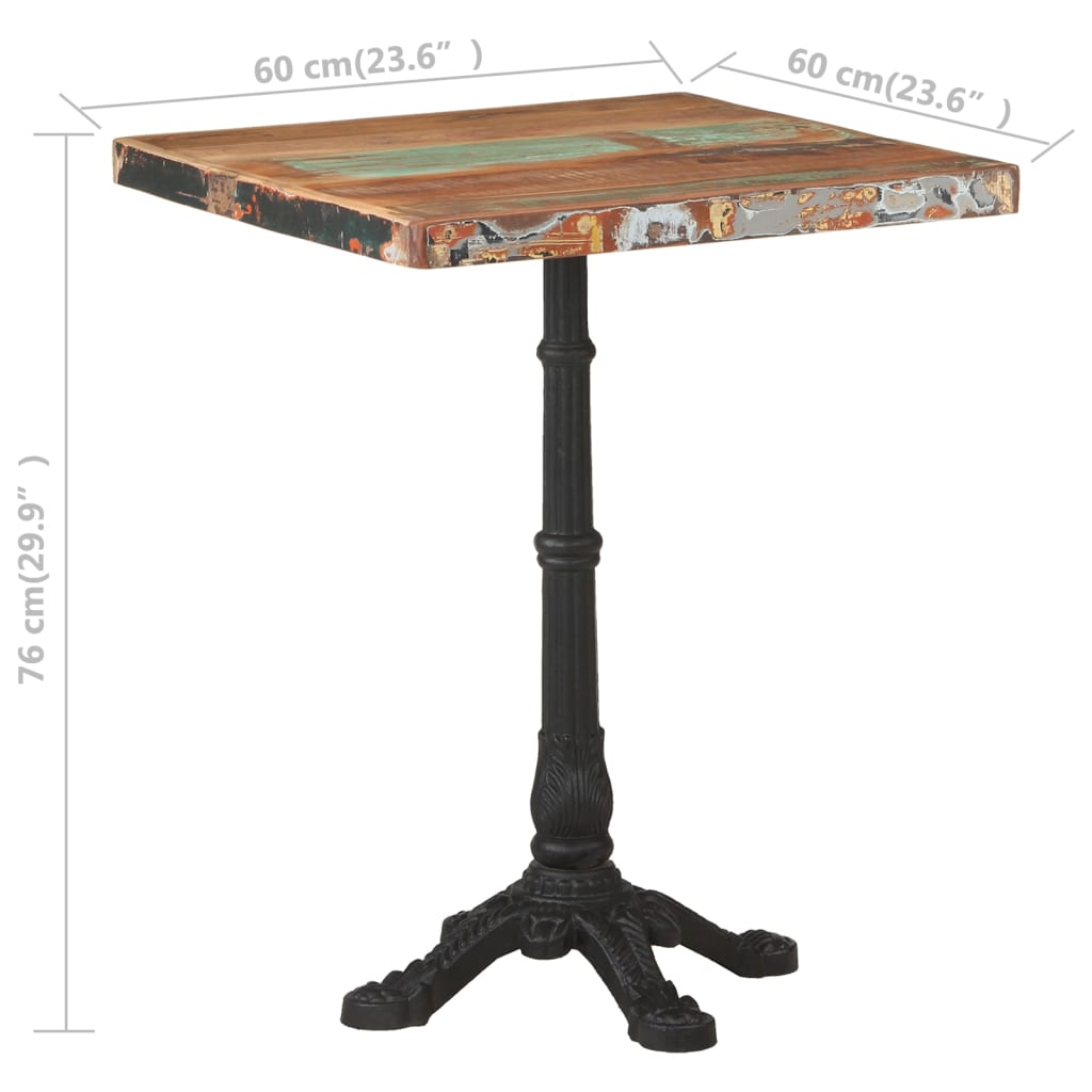 Table bistro 60x60x77 cm bois de manguier brut