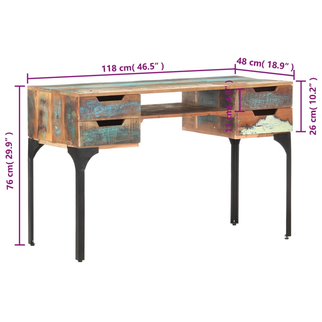 Bureau 118x48x75 cm massief gerecycled hout