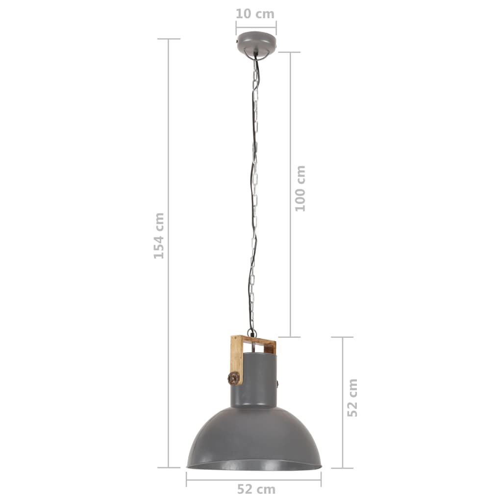 Lampe suspendue industrielle ronde 25 W E27 52 cm bois de manguier gris