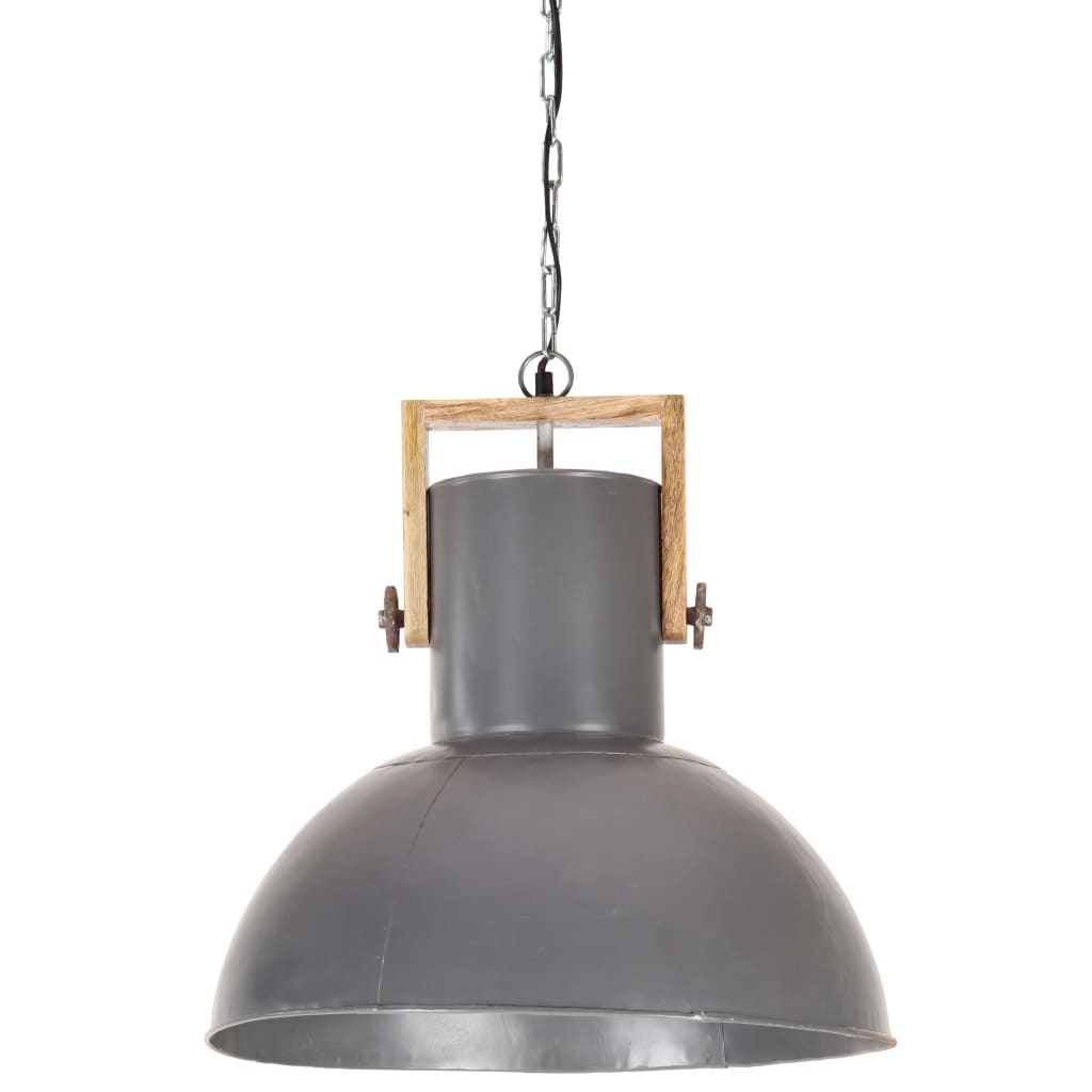 Hanglamp industrieel rond 25 W E27 52 cm mangohout grijs