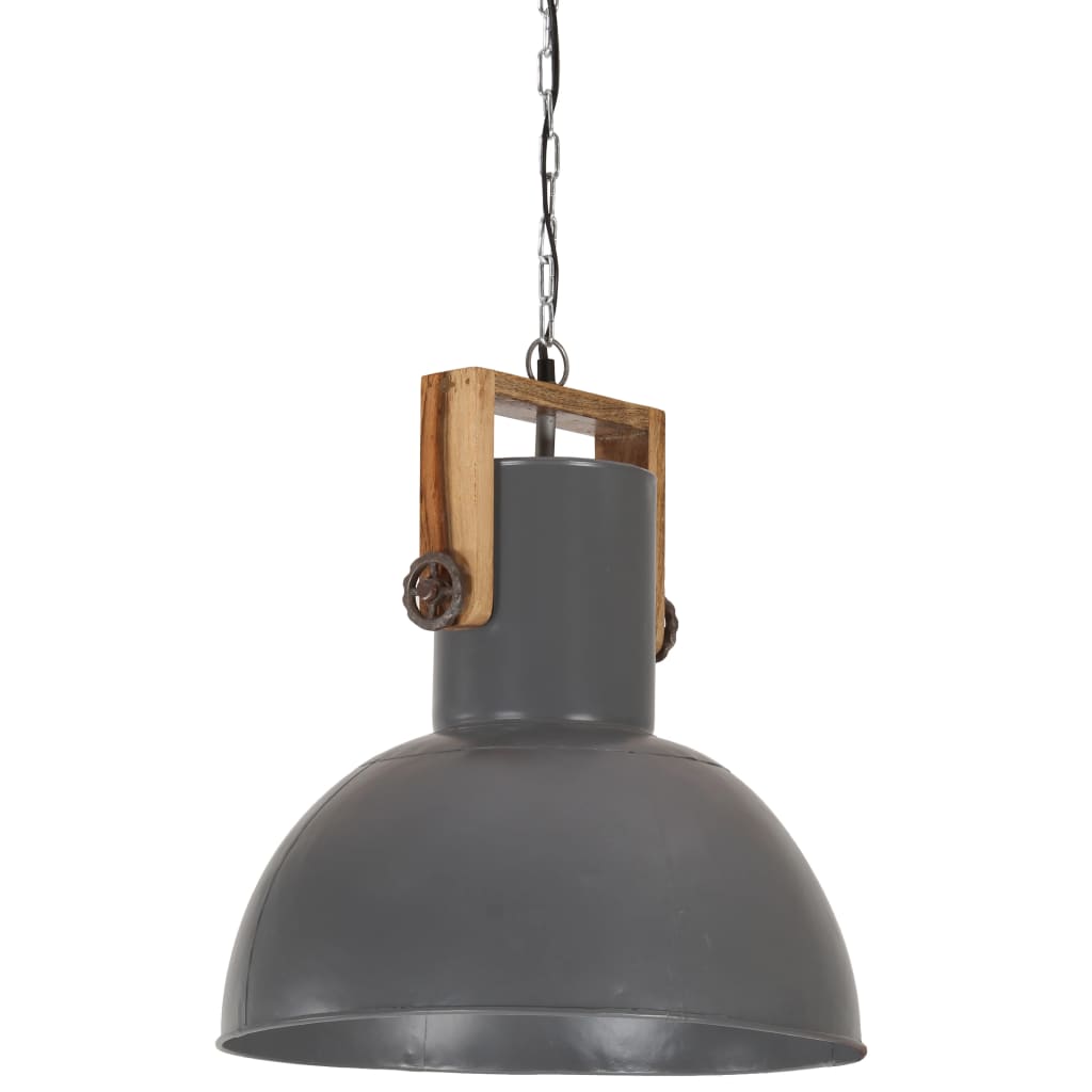 Lampe suspendue industrielle ronde 25 W E27 52 cm bois de manguier gris