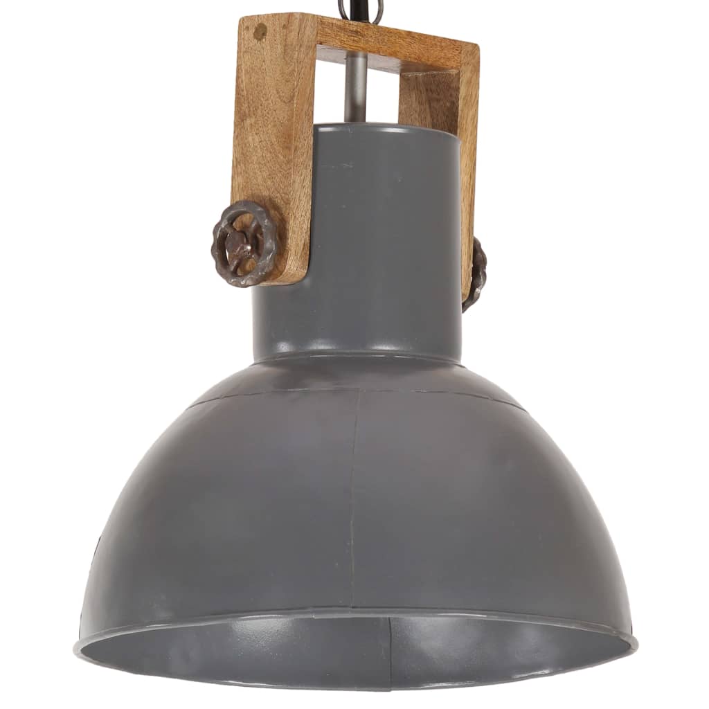 Lampe suspendue industrielle ronde 25 W E27 52 cm bois de manguier gris