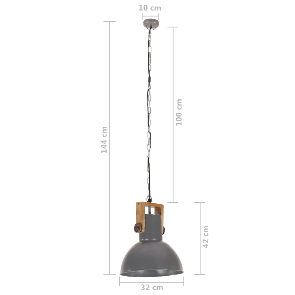 Lampe suspendue industrielle ronde 25 W E27 52 cm bois de manguier gris