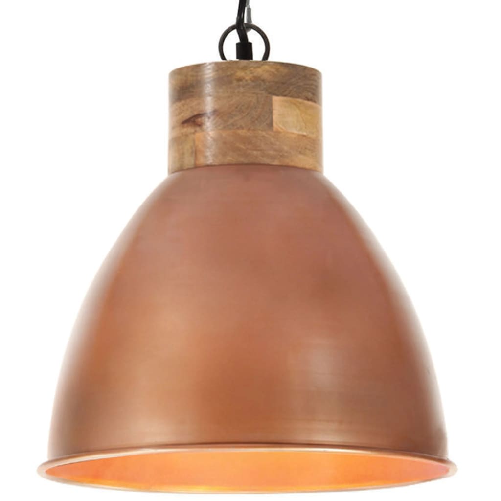 Lampe à suspension industrielle E27 35 cm en fer et bois massif