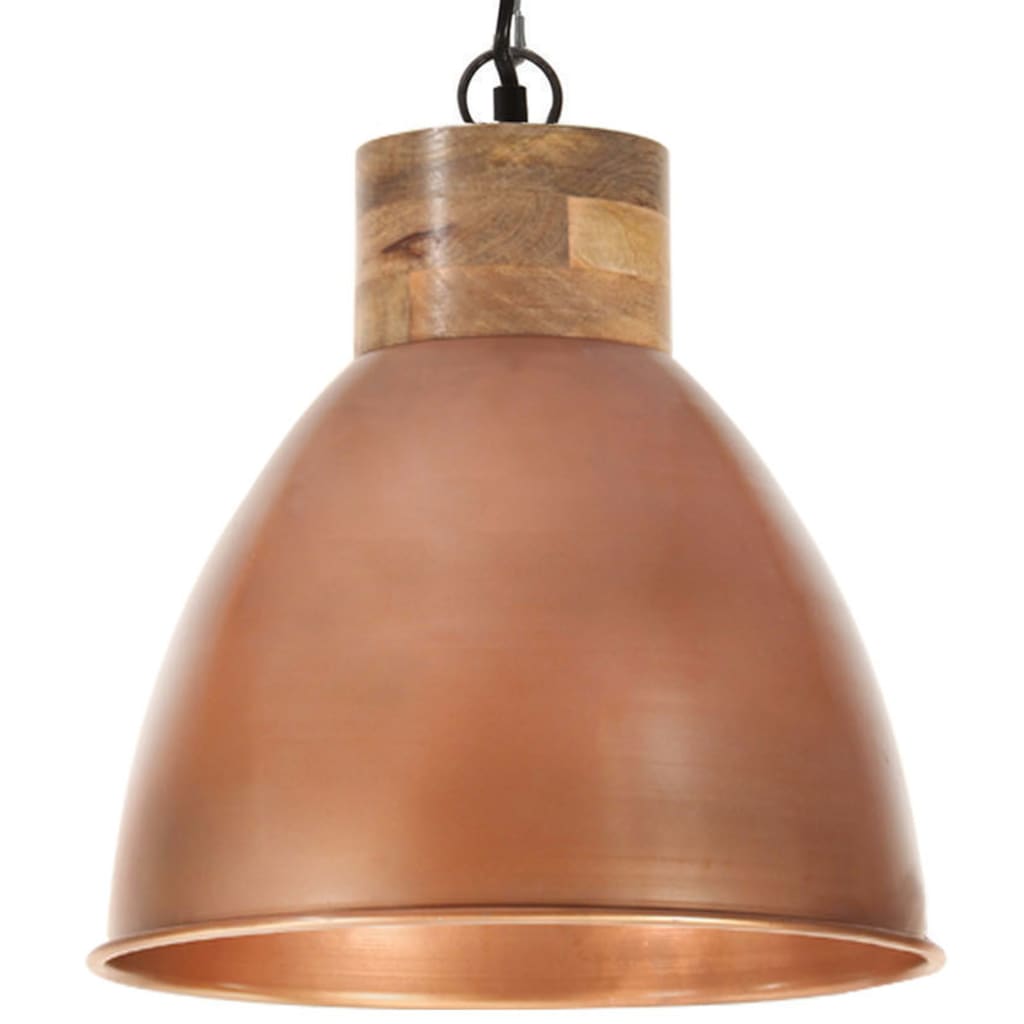 Lampe à suspension industrielle E27 35 cm en fer et bois massif