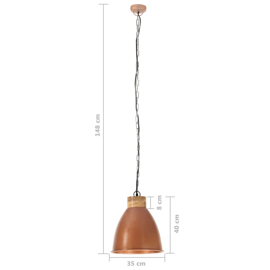 Lampe à suspension industrielle E27 35 cm en fer et bois massif