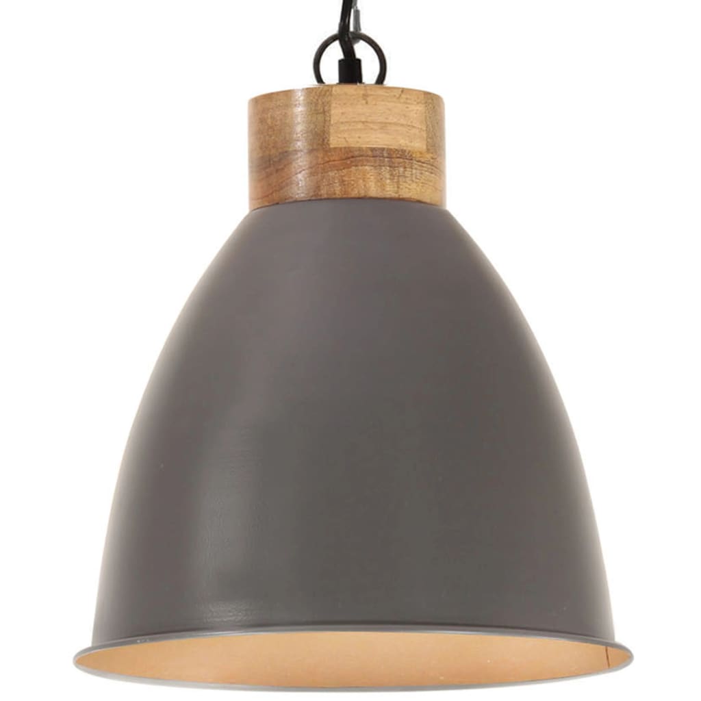 Lampe à suspension industrielle E27 35 cm en fer et bois massif