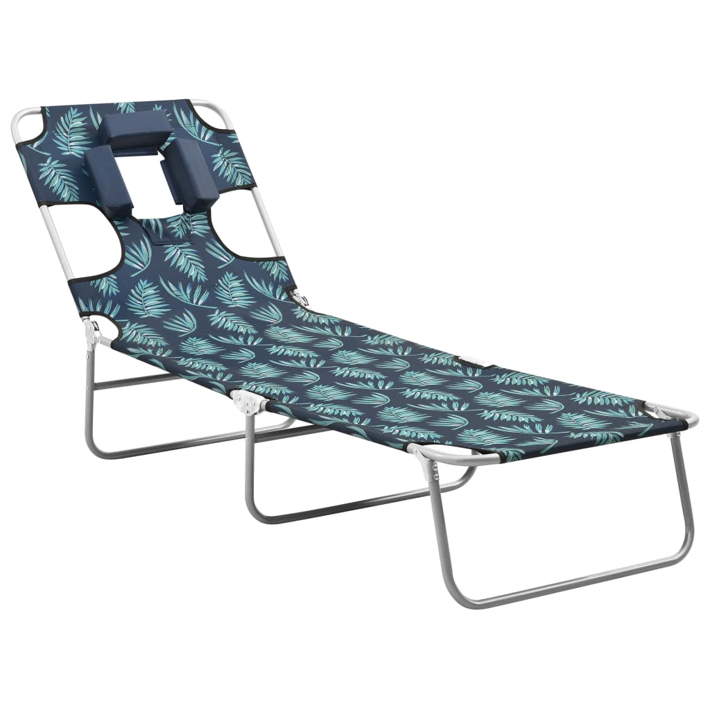 Chaise longue pliable avec coussin à motif feuille d'acier