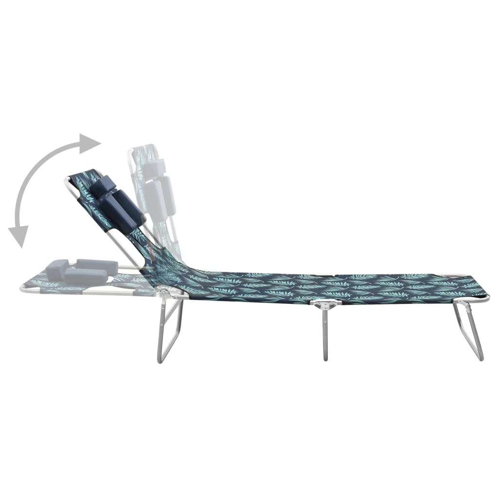 Chaise longue pliable avec coussin à motif feuille d'acier