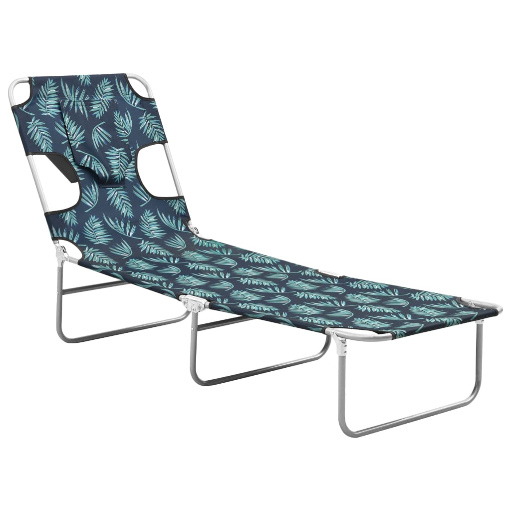 Chaise longue pliable avec coussin à motif feuille d'acier