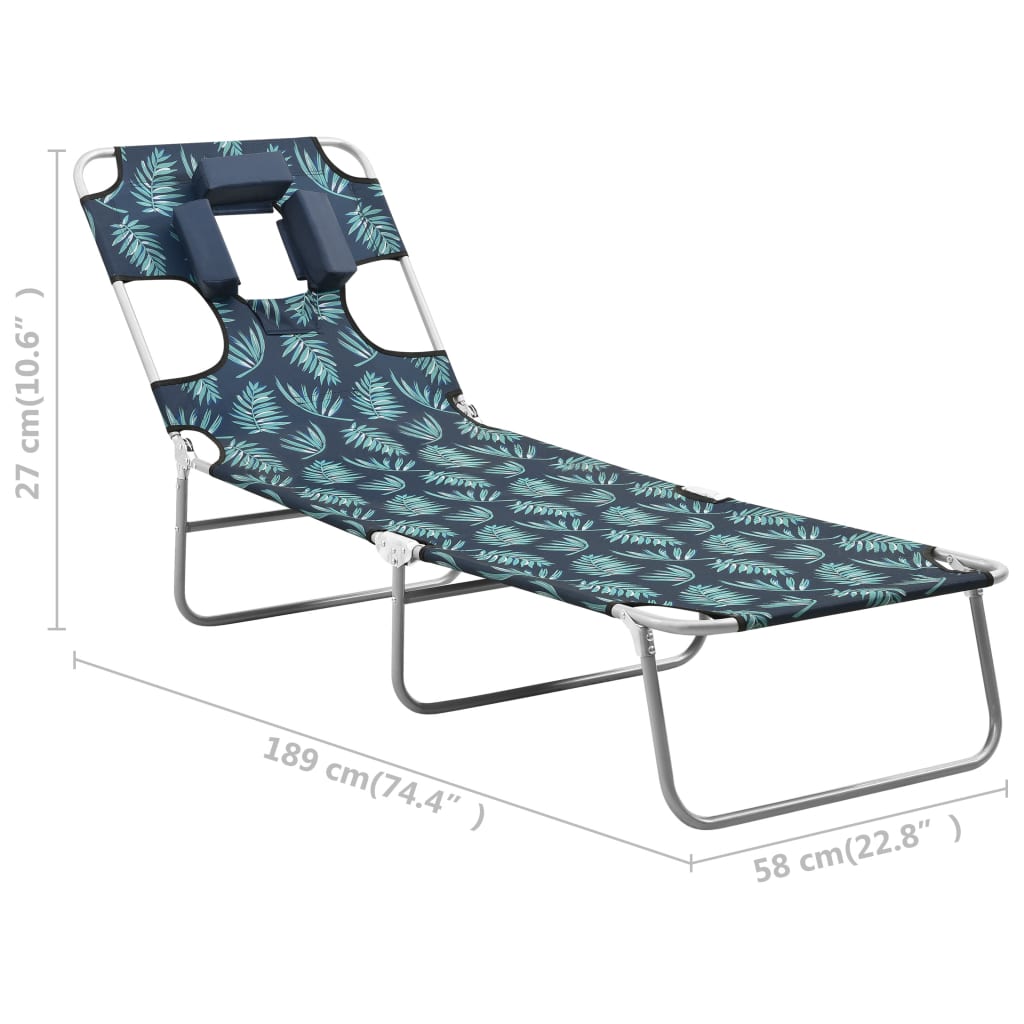 Chaise longue pliable avec coussin à motif feuille d'acier