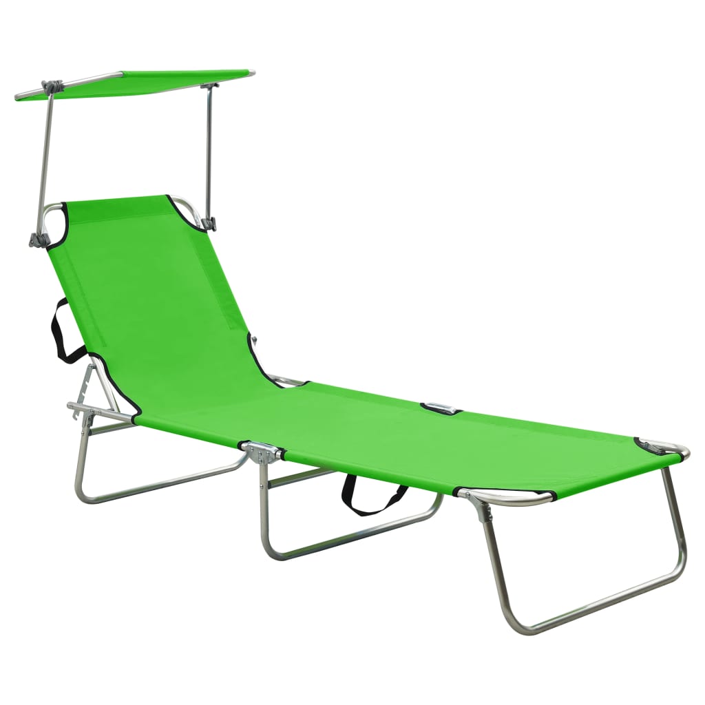 Chaise longue pliable avec auvent en aluminium