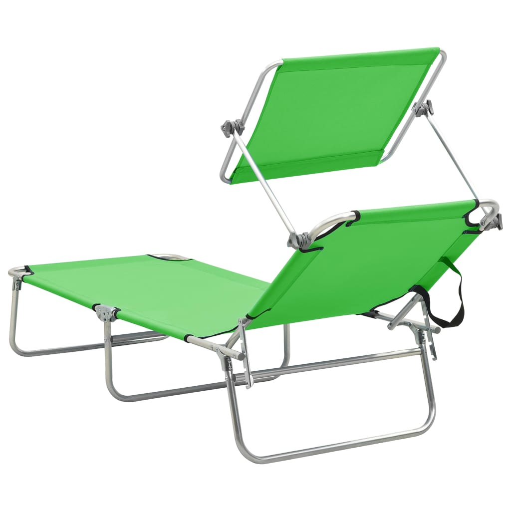 Chaise longue pliable avec auvent en aluminium