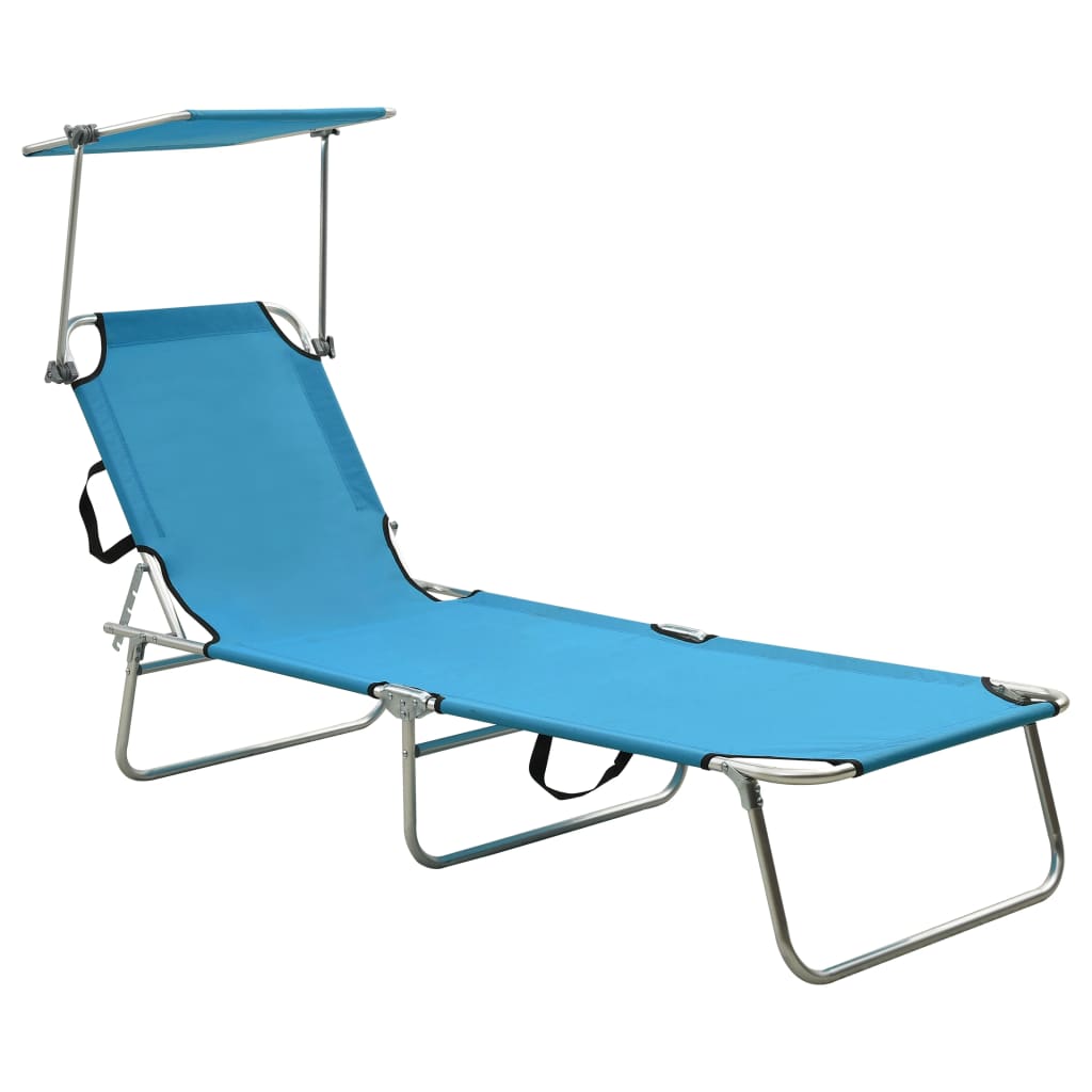 Chaise longue pliable avec auvent en aluminium