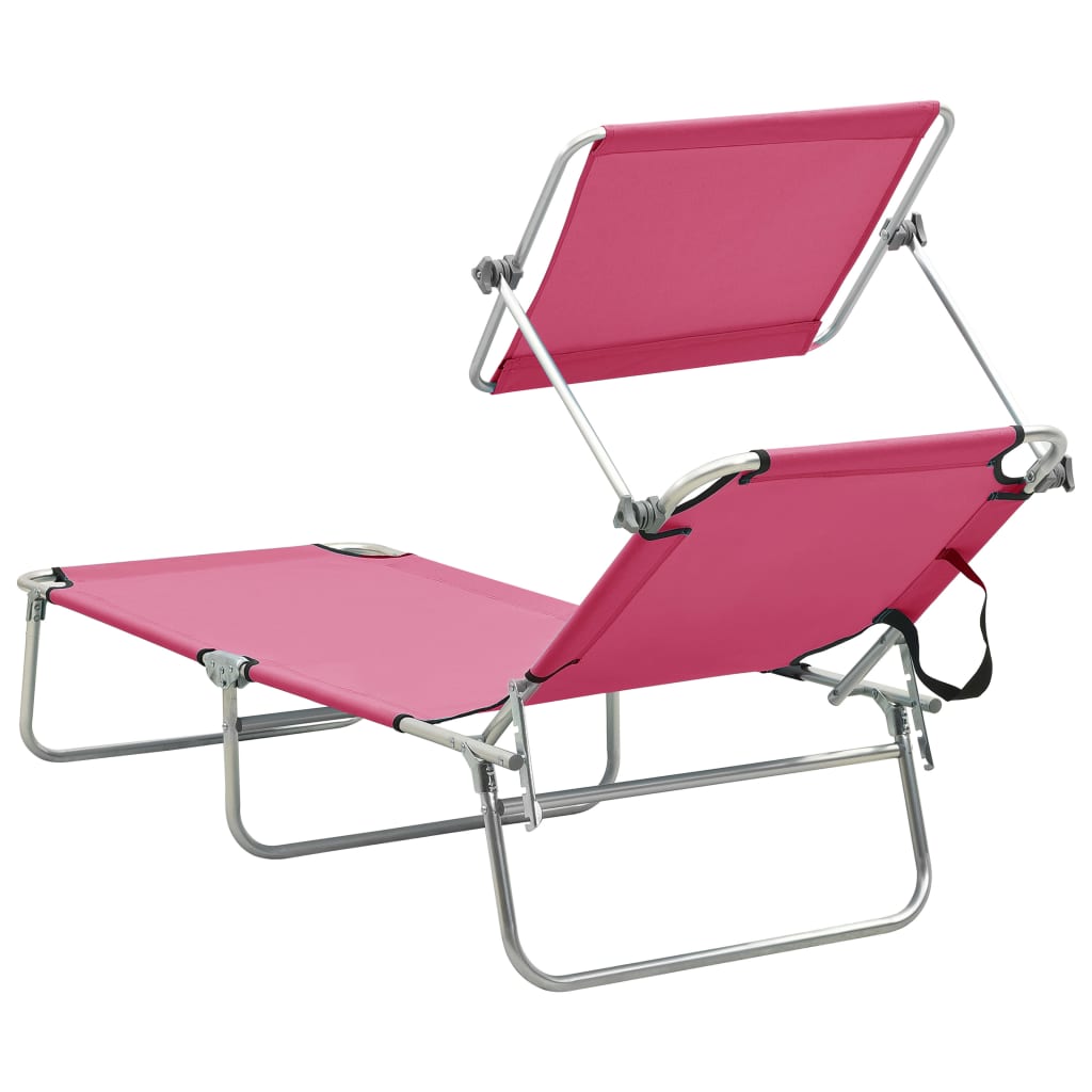 Chaise longue pliable avec auvent en aluminium