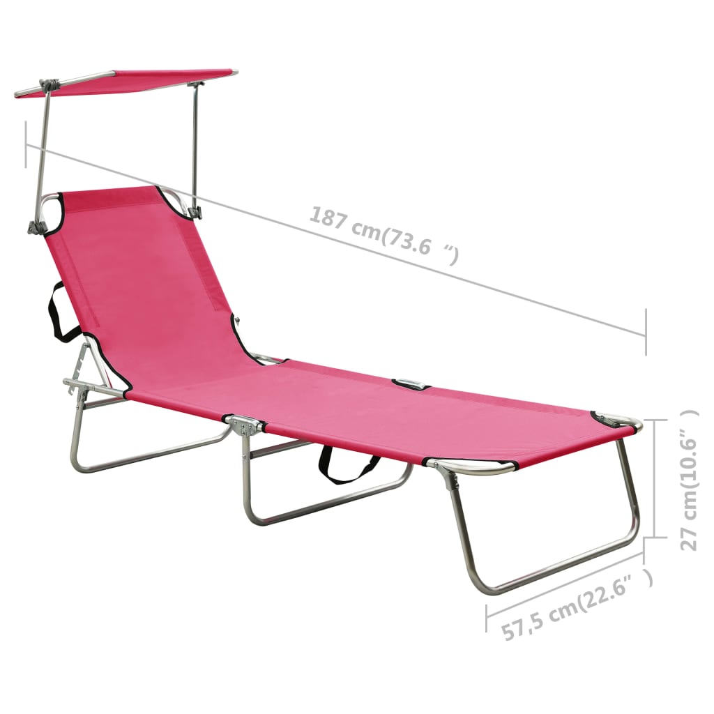 Chaise longue pliable avec auvent en aluminium