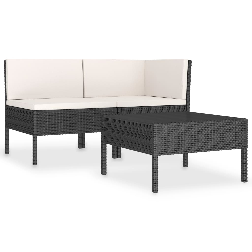 3-delige Loungeset met kussens poly rattan