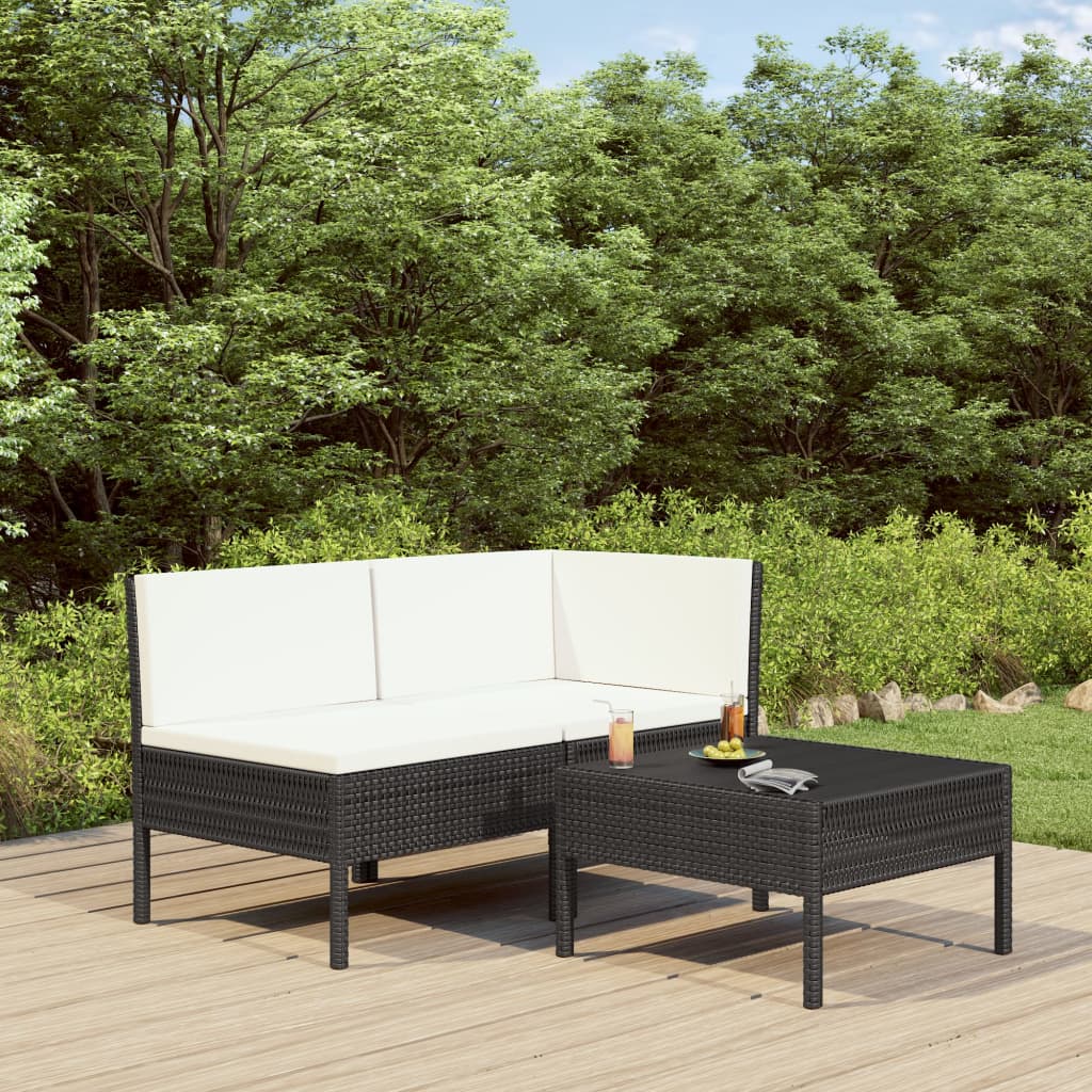 3-delige Loungeset met kussens poly rattan