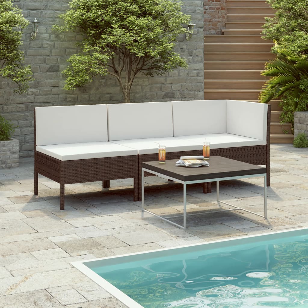 3-delige Loungeset met kussens poly rattan