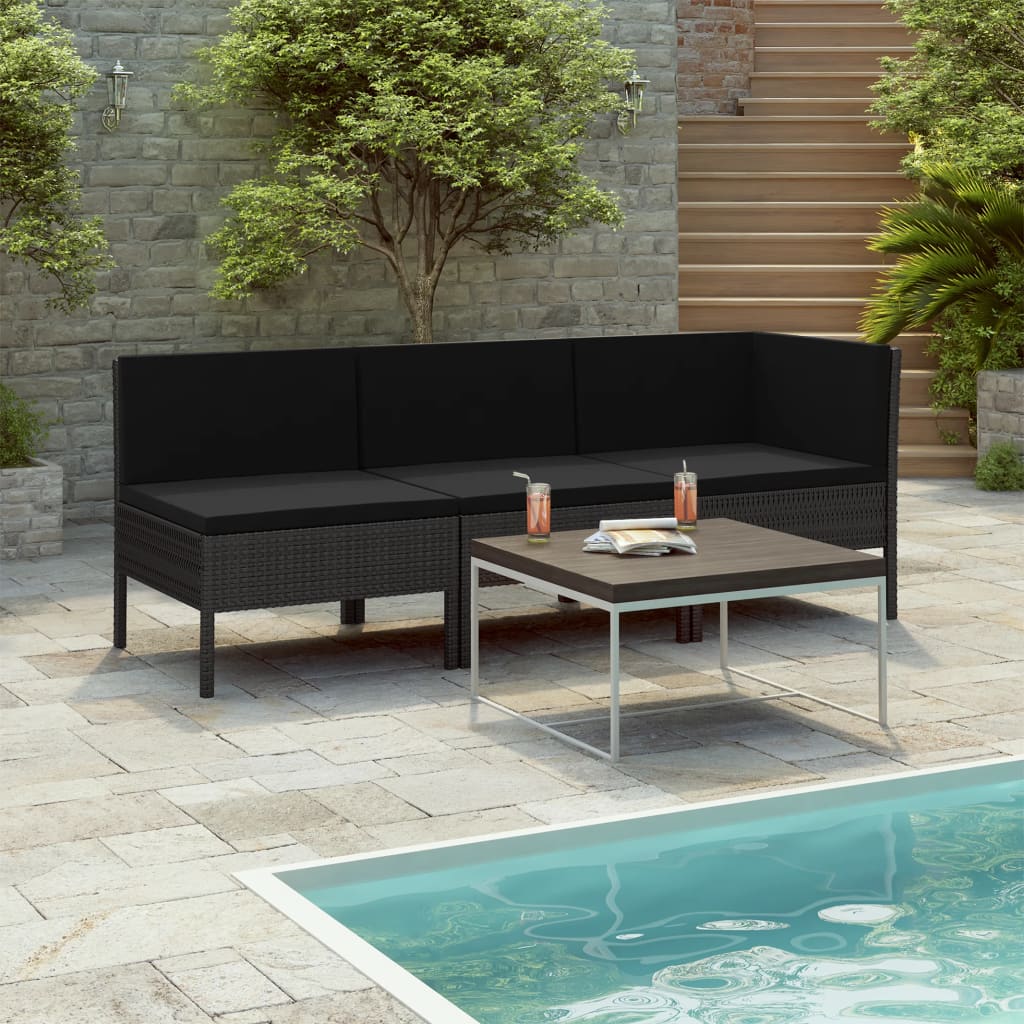 3-delige Loungeset met kussens poly rattan