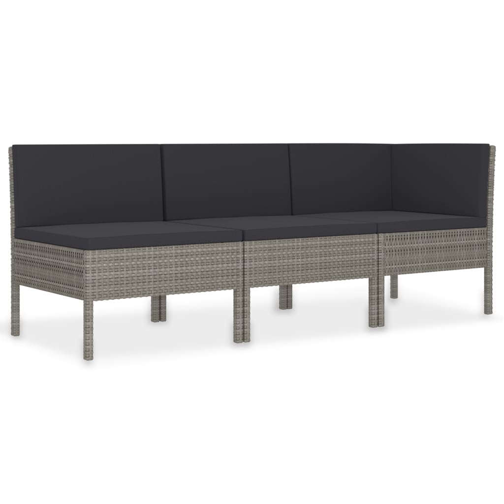 3-delige Loungeset met kussens poly rattan