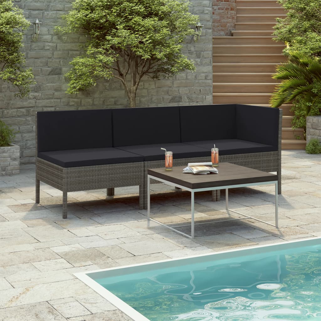 3-delige Loungeset met kussens poly rattan