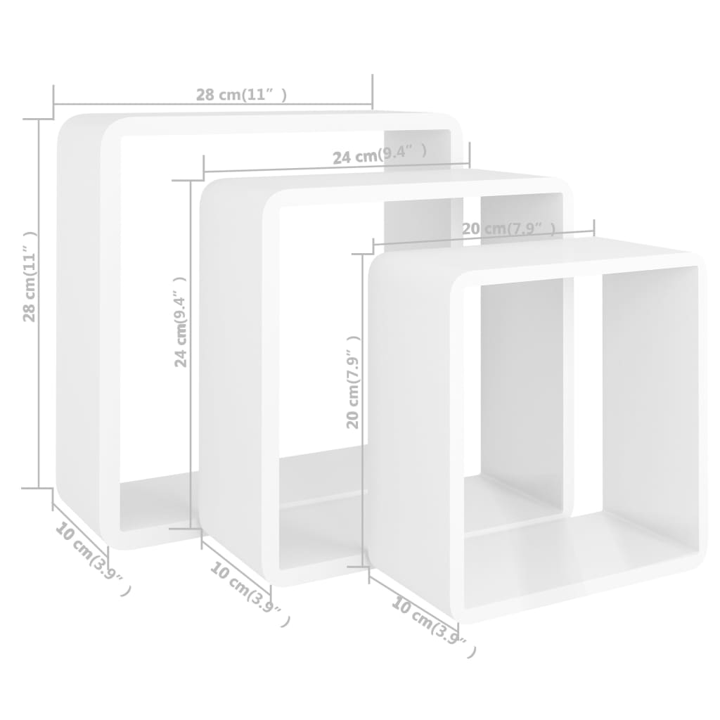 Wandschappen kubus 3 st MDF