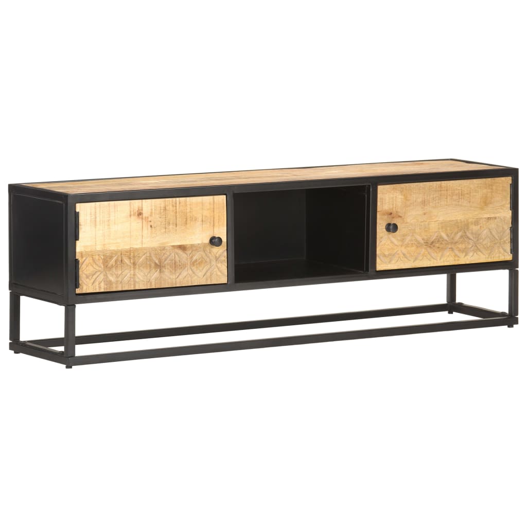 Tv-meubel met bewerkte deur 130x30x40 cm ruw mangohout