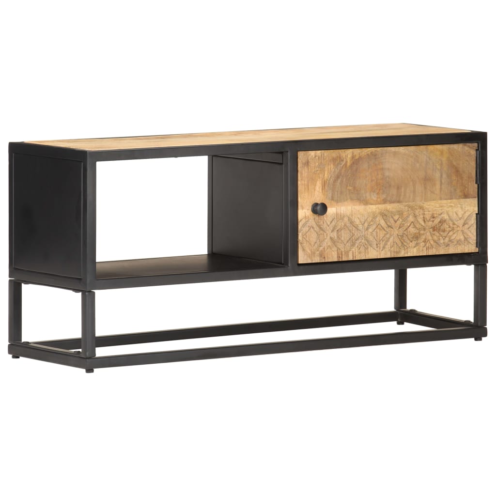 Tv-meubel met bewerkte deur 130x30x40 cm ruw mangohout