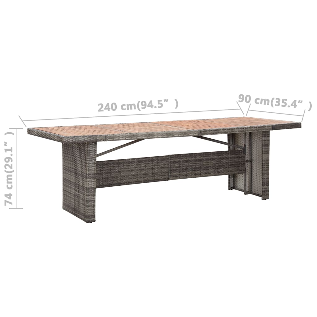 Table de jardin 240x90x74 cm poly rotin verre