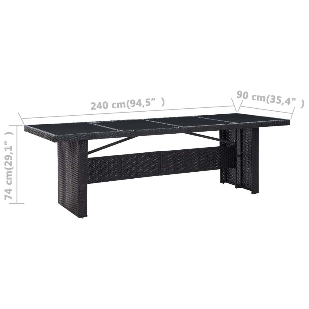 Table de jardin 240x90x74 cm poly rotin verre