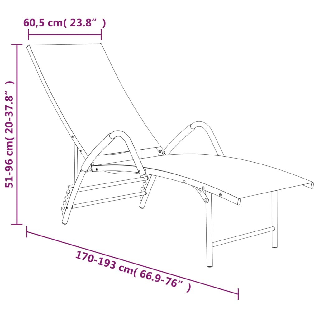 Chaise longue textilène et aluminium