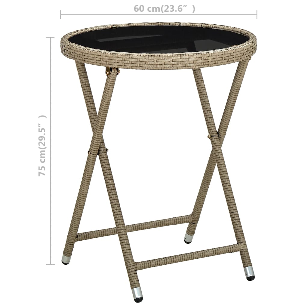 Salontafel 60 cm poly rattan en gehard glas