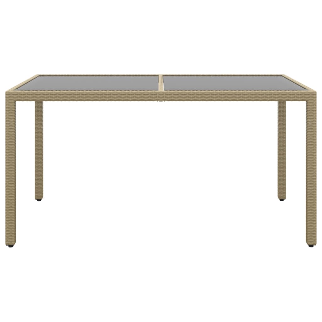 Tuintafel 150x90x75 cm gehard glas en poly rattan beige