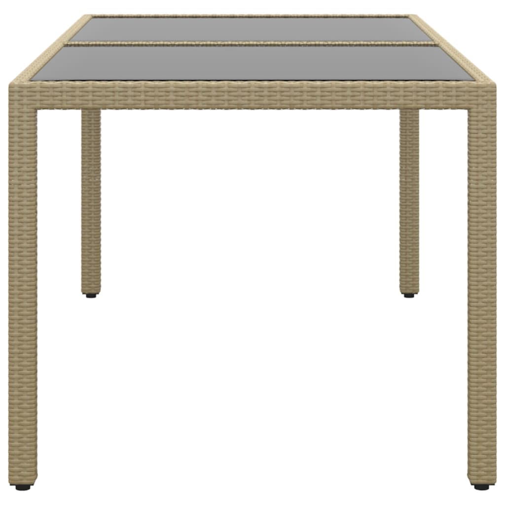 Tuintafel 150x90x75 cm gehard glas en poly rattan beige