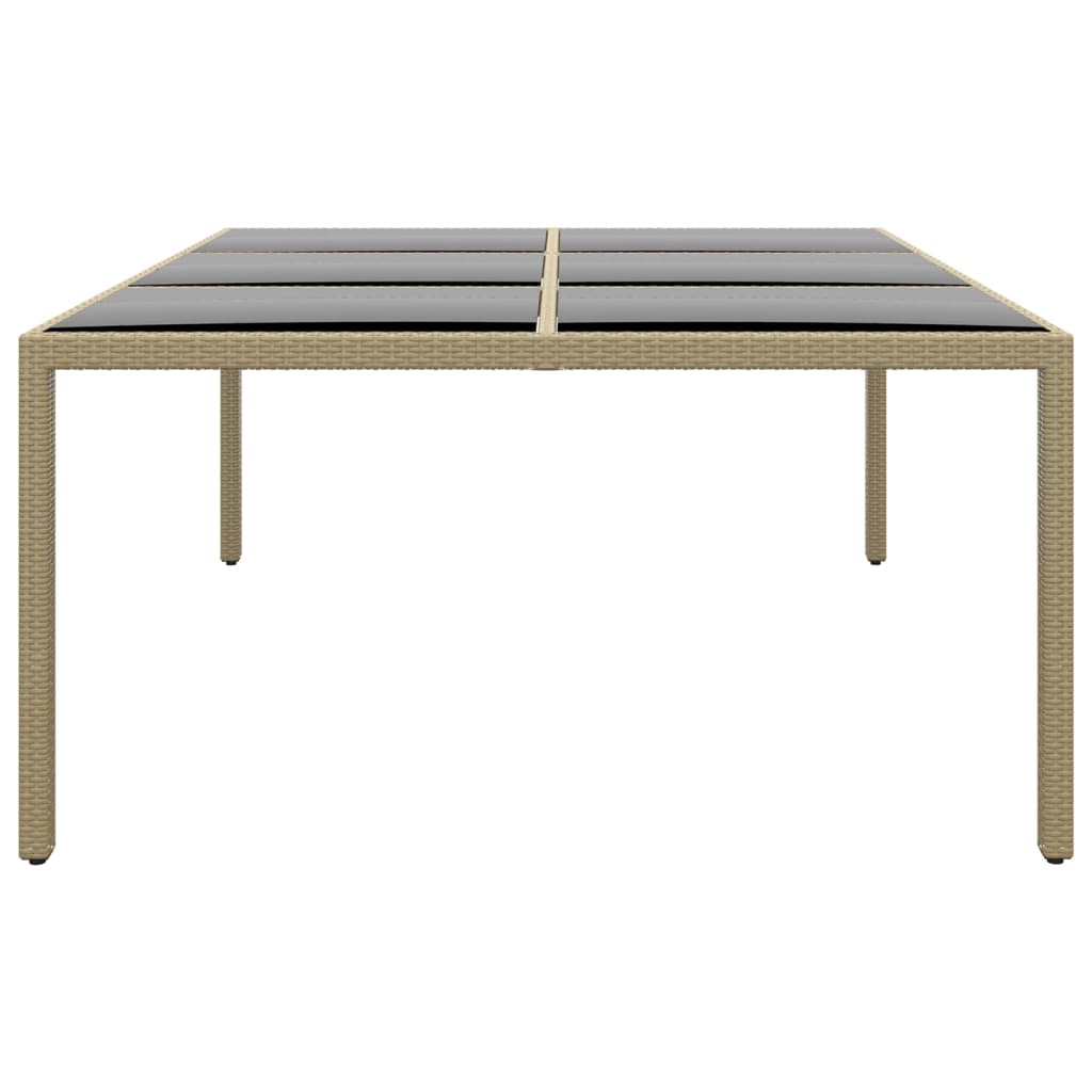 Table de jardin 200x150x75 cm verre trempé et poly rotin