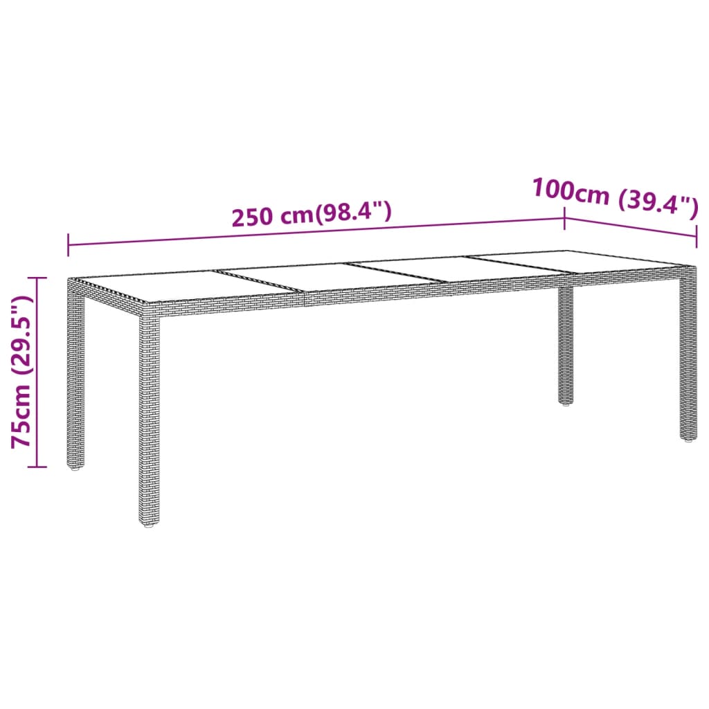 Table de jardin avec plateau en verre poly rotin