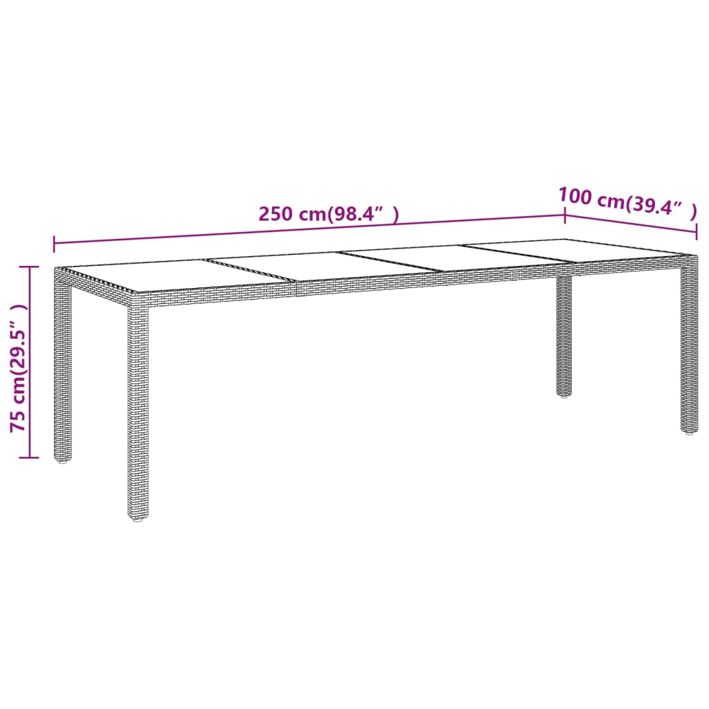 Table de jardin avec plateau en verre poly rotin