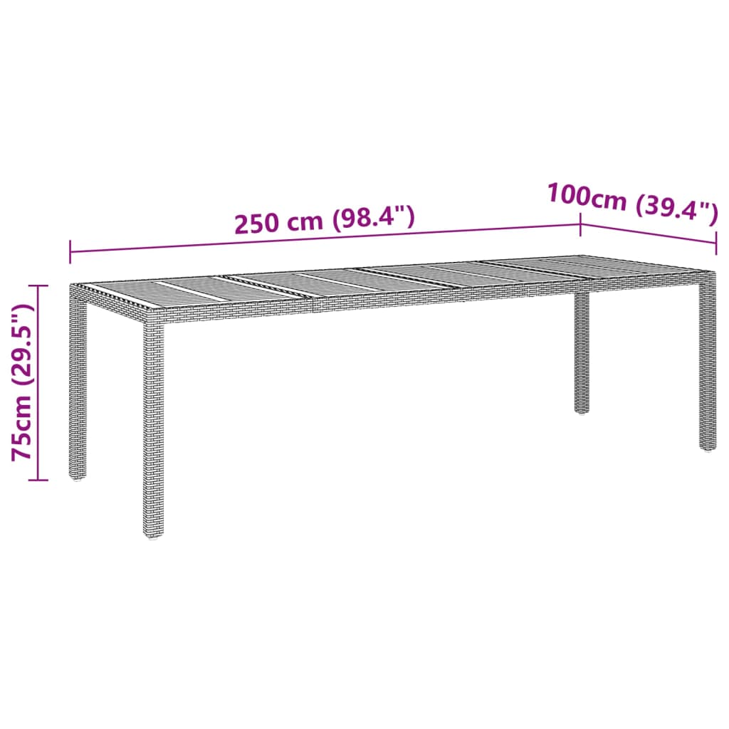 Tuintafel 250x100x75 cm acaciahout en poly rattan