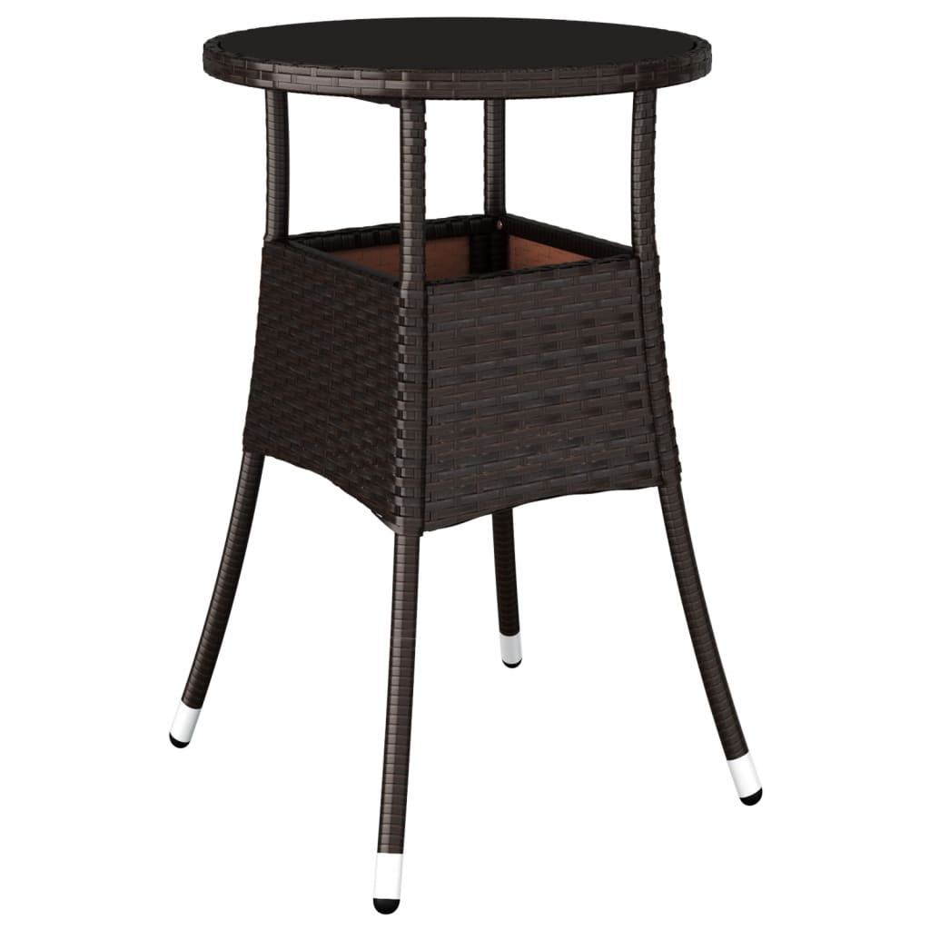 Table de jardin Ø60x75 cm verre trempé et poly rotin