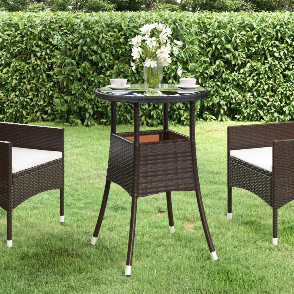 Table de jardin Ø60x75 cm verre trempé et poly rotin