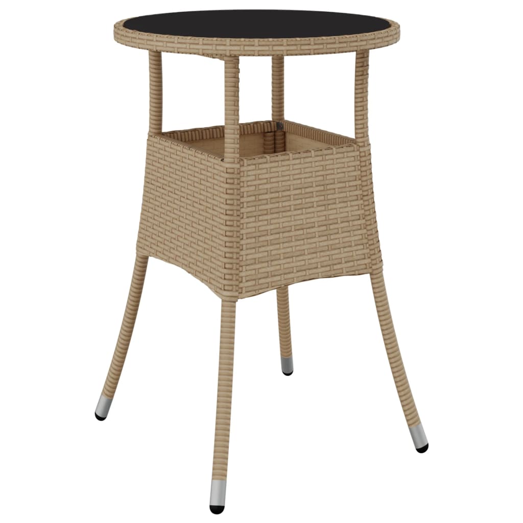 Table de jardin Ø60x75 cm verre trempé et poly rotin