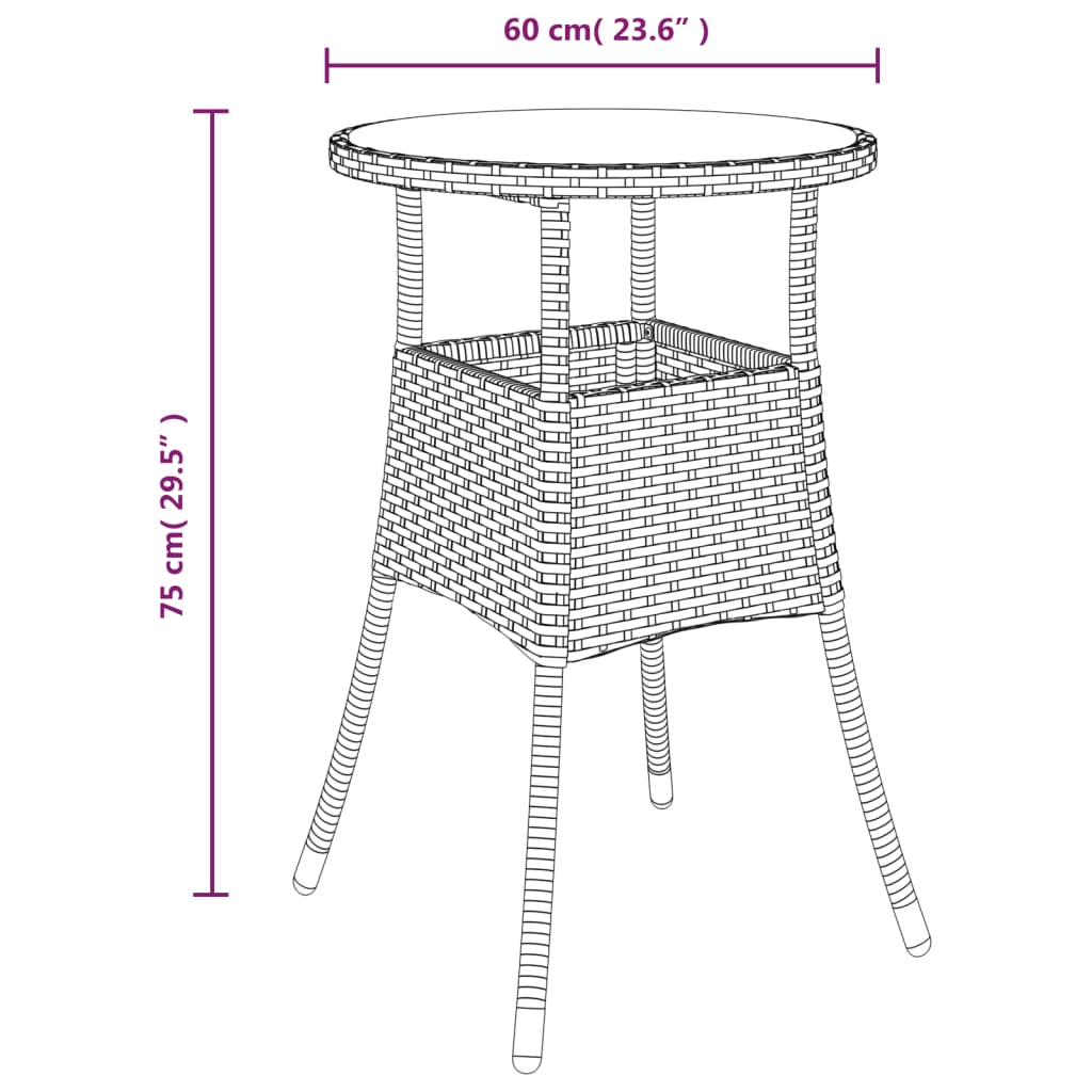 Table de jardin Ø60x75 cm verre trempé et poly rotin