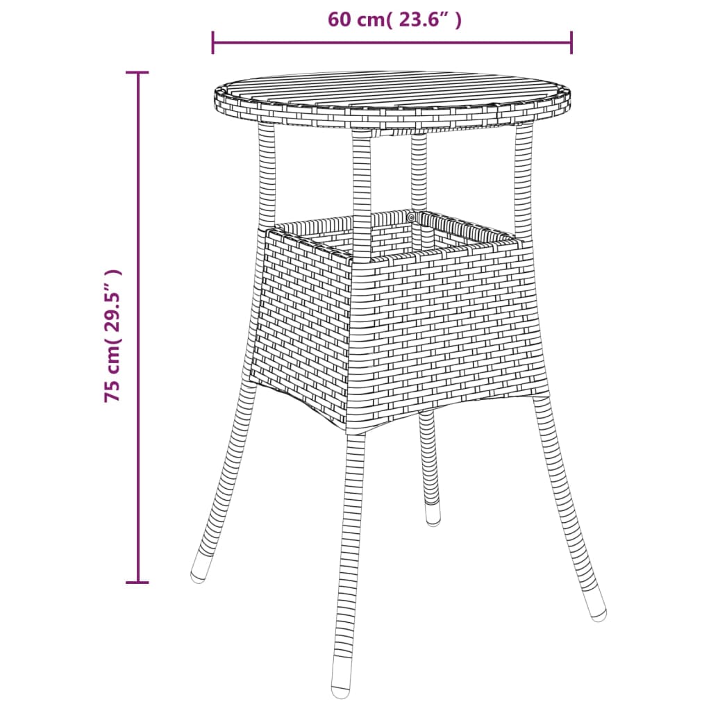 Table de jardin Ø60x75 cm bois d'acacia et poly rotin