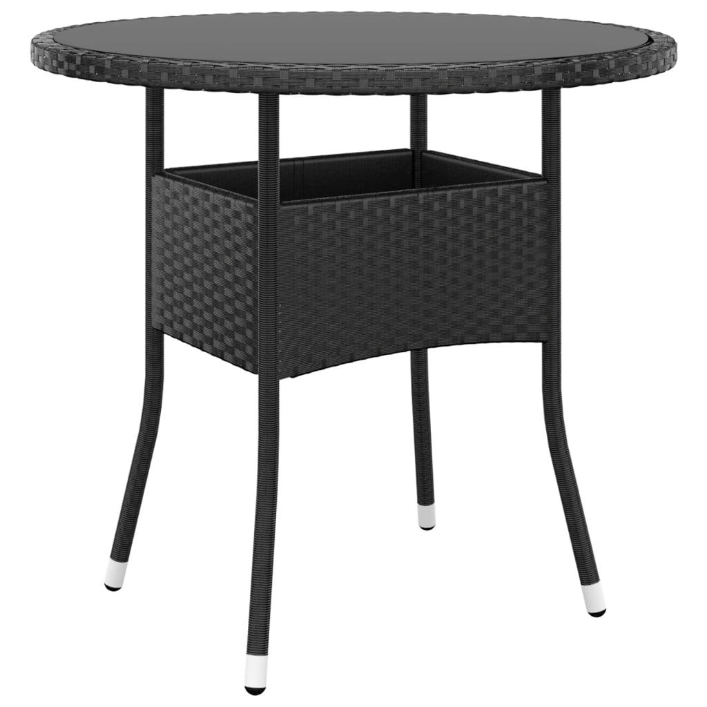 Table de jardin Ø80x75 cm verre trempé et poly rotin