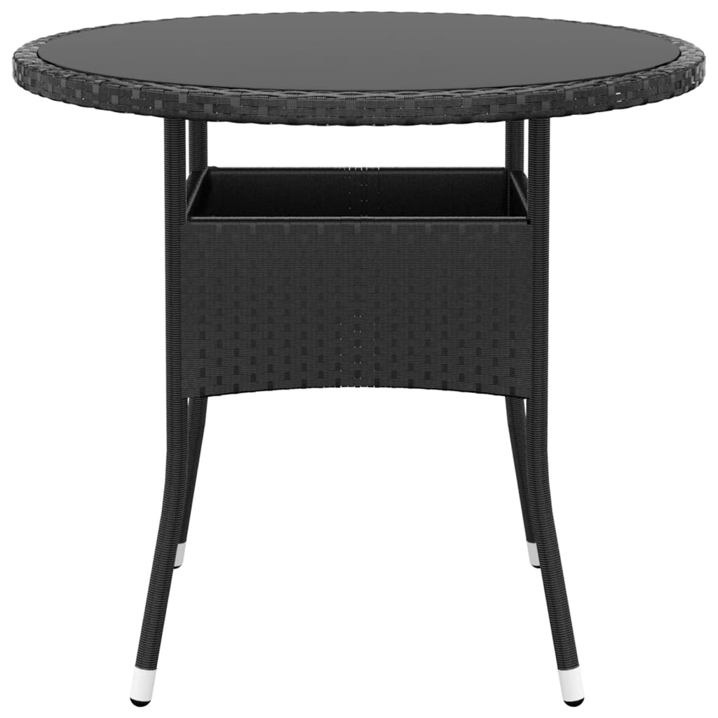 Table de jardin Ø80x75 cm verre trempé et poly rotin