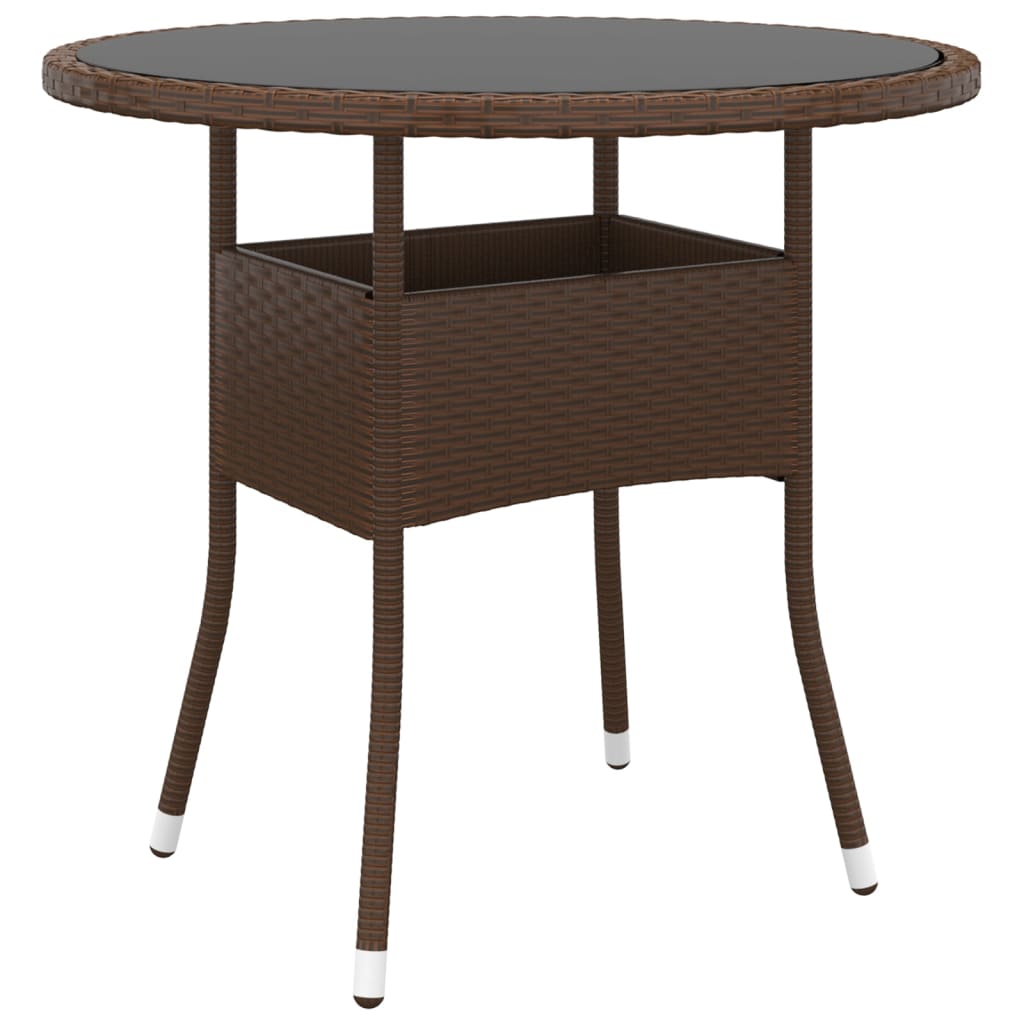 Table de jardin Ø80x75 cm verre trempé et poly rotin